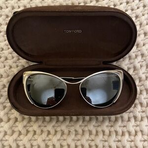 Tom Ford Silver Cat Eye Sunglasses with Black Lenses